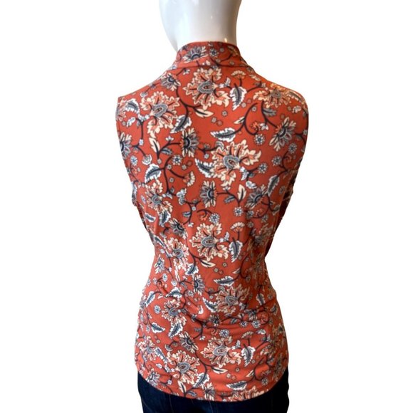 41 Hawthorn Women Faux Wrap Blouse Top Stretch Floral WGK10300 Orange Size Small - Picture 2 of 8